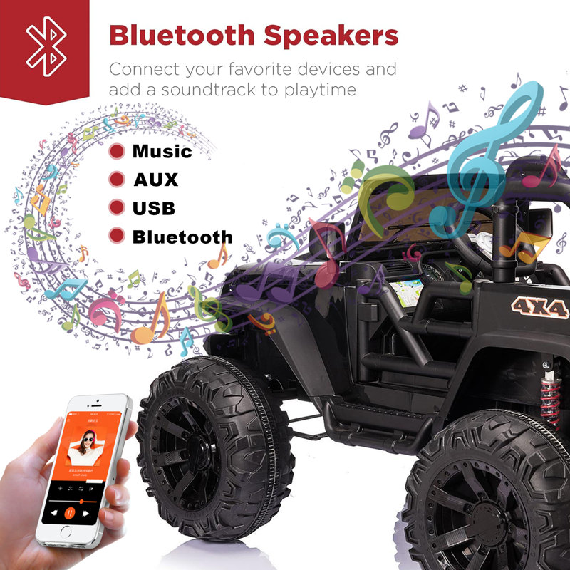 DreamDwell Home Voiture electrique pour enfants 2 places 24V 2X200w avec telecommande parentale lumieres DEL portes ouvertes doubles ceinture de securite musique MP3 port AUX suspension a ressort pour...